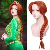 Perruque synthétique longue tressée marron rougeâtre pour femmes, perruque Fiona princesse rouge marron film perruque pour Halloween Costume Cosplay fête
