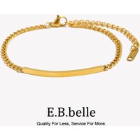 E.B.belle Polished Bar Plate Charm Cuban Chain Bracelet Bangles For Women 18K Gold Plated Stainless Steel Jewerly For Women