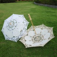 New 26/43cm Length Lace Parasol Umbrella Embroidery Lady Flower Girl Umbrella Wedding Decoration Cotton Lace Kids Sun Umbrella