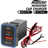 KEBIDUMEI 12V/24V Car Charger PD QC3.0 Charger Socket Power Adapter USB Outlet With Cable LED Light for Toyota Car Accessories