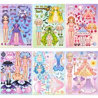 6Pcs Princess Dress-Up Stickers, DIY Make-a-Face Puzzle Stickers for Kids Party & Scrapbook Decor