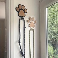 Personalized Paw Print Wooden Dog Leash Holder Wall Hook, Hanger for Collars & Coats, Pet Lover Gift