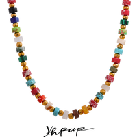 Yhpup Colorful Natural Stone Semi-precious Stainless Steel Beads Waterproof Handmade Necklace for Women Fashion Healing Jewelry