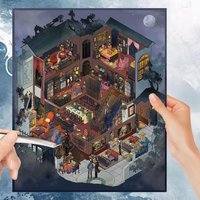 4 Sheets PET Vintage Gothic Cartoon Diorama Stickers, 3D Miniature Scene Sticker for DIY Journal Scrapbooking, Stress Relief
