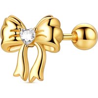 925 Sterling Silver Gold Bow Screw Ball Stud Earring For Anniversary Wedding Jewelry Gifts