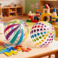 1 lorful Dots & Stripes PVC Inflatable Ball - Transparent Printed Toy for Pool Parties, Family Games, Kids Play, Indoor/Outdoor