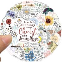 10/30/50pcs Cartoon Jesus Phrase Stickers Christian Religious Bible Decals Notebook Phone Suitcase Black White Graffiti Sticker