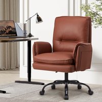 Heavy Duty Office Chair, Ergonomic Executive PU Leather Computer Chair with Wheels and Armrests, Modern Wide Seat Adjustable He