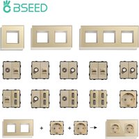 BSEED EU Glass Panel and PC CAT5 Internet USB Sockets ST TV Function Parts Power Outlets Wall Mounted DIY Free Combination