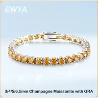 EWYA Luxury Real 3/4/5/6.5MM Full Champagne Blue Green Moissanite Tennis Bracelet for Men Women S925 All Red Diamond Bracelets