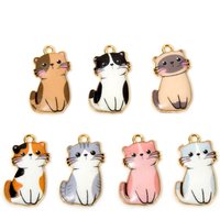 10 PCs Cat Animal Animal Enamel Zinc Based Alloy Charms Gold Color Metal Pendants For DIY Jewelry Necklace Making 24mm x 14mm