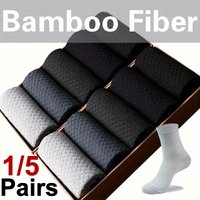 1/5 Pairs Men Bamboo Fiber Knitted Round Neck Socks Anti Odor Sweat Absorbing Comfortable Breathable Business Casual Wear Socks