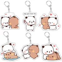 Cute Bubu Dudu White Grey Couple Kiss Bear Acrylic Keychains Ring for Accessories Bag Pendant Key Chain Jewelry Fans Love Gifts