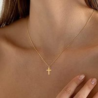 Stainless Steel Cross Necklace For Women Gold Silver Color Waterproof Chain Men Fashion Never Fade Jewelry Accessories