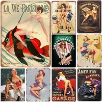 Pinup Girls Plaque Metal Aluminum Signs Wall Decoration Vintage Art Posters Iron Painting for Man Cave Home Cafe Garage Club Bar