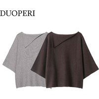 DUOPERI Women's Knitwear Solid Loose Knitted Pullover Sweater Casual O-Neck Long Sleeves Female Elegant Chic Lady Tops