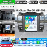 Hizpo 9,7-calowy radio samochodowe w stylu Tesla z systemem Android 15, przeznaczone do Nissan Tiida Versa (roczniki 2004–2015), wyposażone w nawigację GPS, Android Auto, CarPlay, Wi-Fi, 4G, ekran