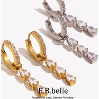 E.B.belle Minimalist Water Drop CZ Hoop Earrings Stainless Steel 18k Gold Plated Women's Earrings High Quality Earring Jewelry
