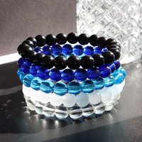 5pcs Set Blue White Black 8mm Clear Glass Bead Bracelet Summer Clothing Accessories Fashion Men Bracelet