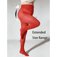 1 PC Women's Red High-Waisted Opaque Tights, Extended Size Range Sexy Hosiery for Party & Festival Outfits