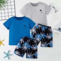 2/4 children's summer leisure sports printed short sleeved shorts set, boys and girls vacation style fashionable T-shirt pants
