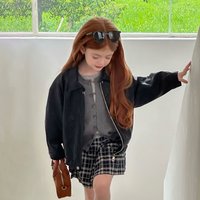 Girls Casual Leather Jacket 2025 Spring Autumn New Children Clothing Fashion Turn-down Collar Zipper Coat