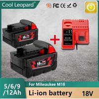 For Milwaukee M18 Battery 18V 5/6/9/12.0Ah Replacement Lithium Battery for Milwaukee M18 48-11-1815 48-11-1850 2604-22 Battery