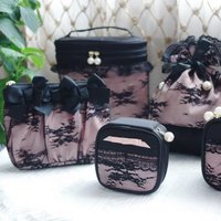 Japanese Light Luxury Retro Black Lace Cosmetic Bag Portable Makeup Bags Clutch Bag Portable Travel Jewelry Box Storage Bags