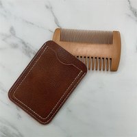 Natural Wood Hair Brush Beard Comb With PU Leather Case Anti-Static Mustache Pocket Comb Brushing Hair Care Tools For Men Gift"