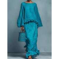 Women's O-Neck Long Sleeve Pullover Maxi Skirt Set Spring Summer Fashion Streetwear Outfit Two-Piece Ladies Top Skirt Suits 2026
