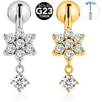 ASTM F136 G23 Titanium Flower Petals Drop Labret Threadless Piercing Pin Push in Lip Stud Daith Conch Earring 16G 18G 20G