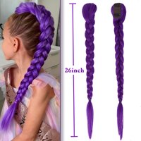 Purple Braid Clip in Ponytail Hair Extension Long Pre Stretched Ponytail Synthetic Hairpieces Ponytail with Claw for Kids