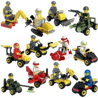 JSY cross-border driver building block doll construction vehicle fire military aircraft mount children educational toy assembly