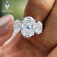 6cttw Oval Cut All Moissanite Engagement Ring with GRA 925 Sterling Silver Three Stone Diamond Wedding Bands for Women Jewelry