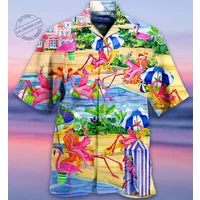 Summer Hawaiian Shirt for Men 3d Printing Flamingo Short Sleeve Funny Men's Clothing Fashion Special Offer High-quality Shirts