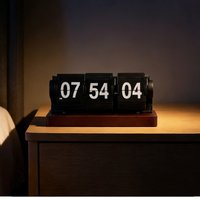 Vintage Wooden Desk Clock 3-Page Flip Timer with Seconds Minimalist Flipover Alarm Home Office Decor Unique Gift