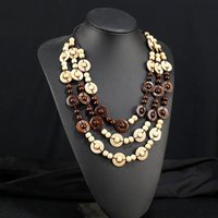Ethnic Bohemia Statement Color Wood Long Bib Beads Handmade Multi Layer Choker