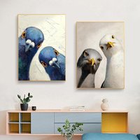 1pc frameless canvas Whimsical Pigeons Art Prints Funny Animal Wall Decor Owl Dog Cat Retro Mural Poster On For
