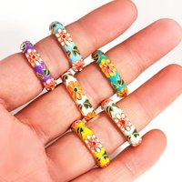 Vintage Enamel Flowers Rings for Women Classic Colorful Engraved 18K Gold Plated Ring Party Jewelry Gift