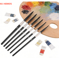 (HB05)7Pcs Squirrel Hair Brush Set Round Pointed Tips No Shed Gouache Watercolor Brushes For Beginner Artist Painting Kit