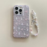 Creative INS Translucent Purple Rabbit Pattern Wrist Chain Phone Case for iPhone 17 16 15 14 13 Pro Max Back Phone Cover Capa