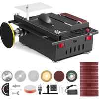 200W Mini-Tischkreissäge mit Bandschleifer Multifunktionale DIY Miniatur-Tischkreissäge mit 4 Klingen 0,1-30mm Sägeblatt für Bastelarbeiten