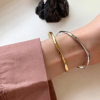 PANJBJ 925 Sterling Silver Irregular Geometry Texture Bangle Bracelet for Women Girl Minimalism Jewelry Gift Dropshipping