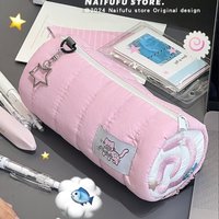 Multifunctional Pink Pen Bag Soft Touch Large Capacity Pen Box Cosmetic Bag Student Gift