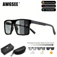 AliExpress AWGSEE Polarized Sunglasses Photochromic Driving Glasses Men Women Square Black Frame Glasses Outdoor Cycling Running UV400 With Box