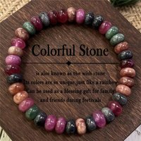 Multicolor Tourmaline Bracelet Natural Rainbow Tourmaline Handmade Beads Love Stone Watermelon Tourmaline Bracelet Holiday Gifts