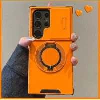 Slide Camera Protection Ring Magnetic Stand Case For Samsung S25 S24 S25Ultra S23 S22 Plus 21 FE Note 20 Wireless Charging Cover