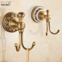Antique Brass Gold Double Hook for Bathroom, Longhorn Robe and Towel Hook, Vintage Decorative Wall Mounted Accessories ELF82
