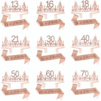 13 16 18 21 30 40 & Fabulous Glitter Sash and Rhinestone Tiara Crown Rose Gold for Girl Women Birthday Party Decoration Supplies