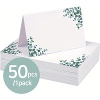 50Zhang Elegant Flower Eucalyptus Leaves Design Paper Seat Card,Suitable for Wedding、Birthday、Communion、Baptism - Universal Cele